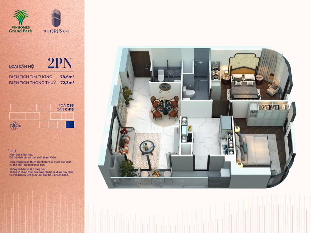 2 phòng ngủ Vinhomes Grand Park